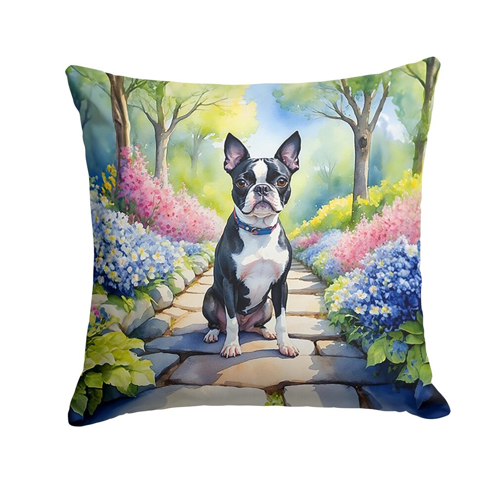 1900 Spring Path Throw Pillow, 18Hx18W, Boston Terrier 6577